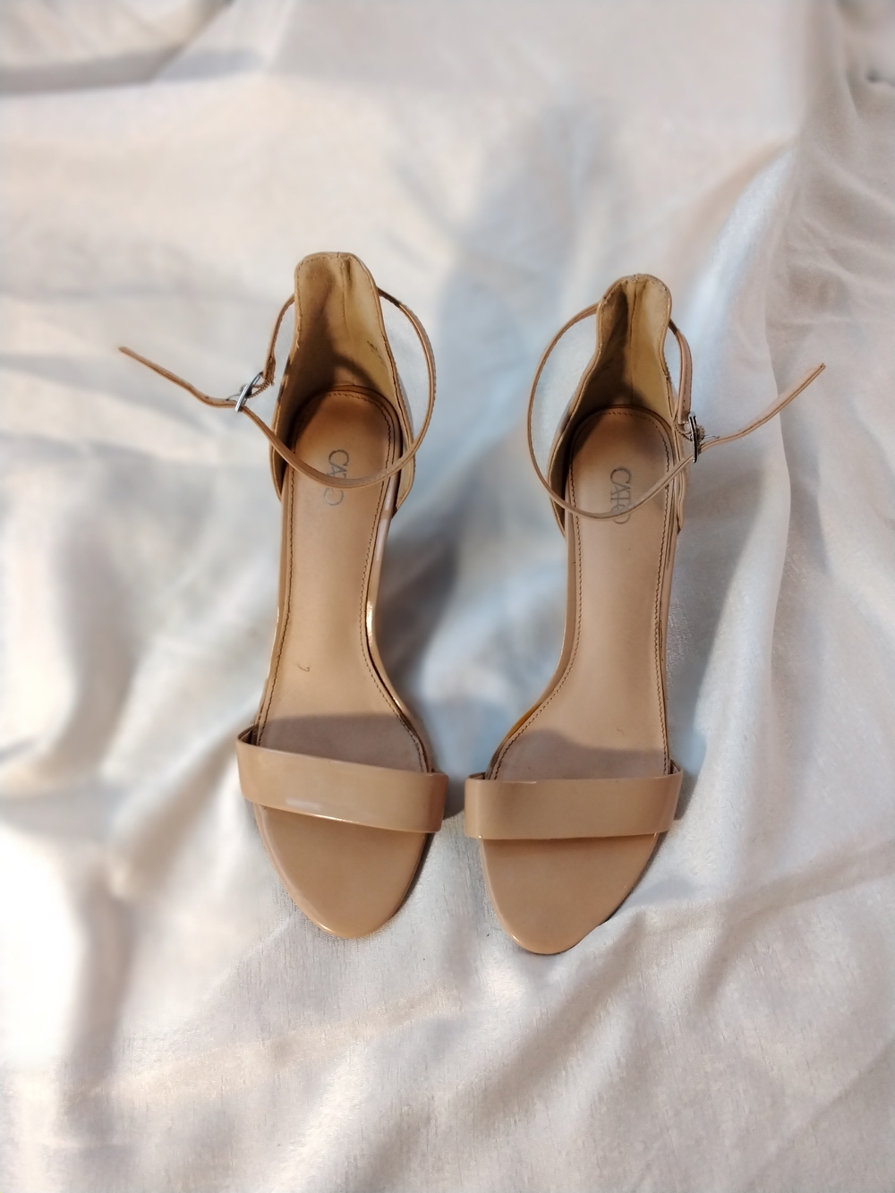 CATO Nude Ankle-Strap Block Heels